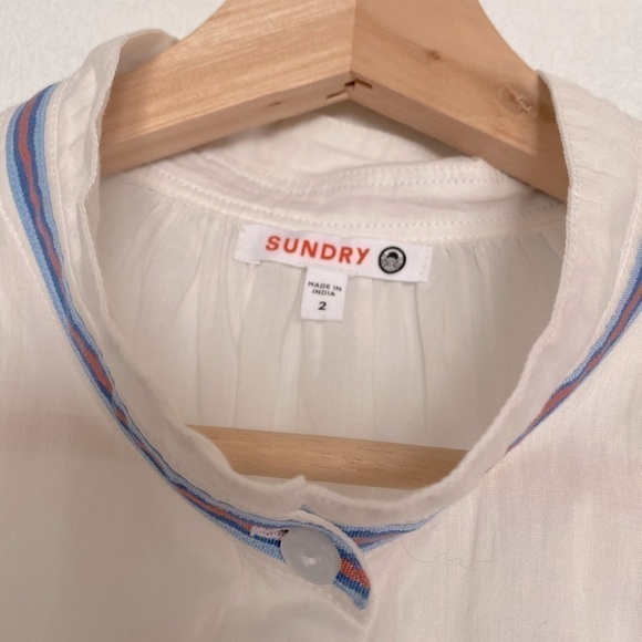 Sundry Mini Collar Button Down Shirt White Sheer Size Medium - Picture 4 of 9